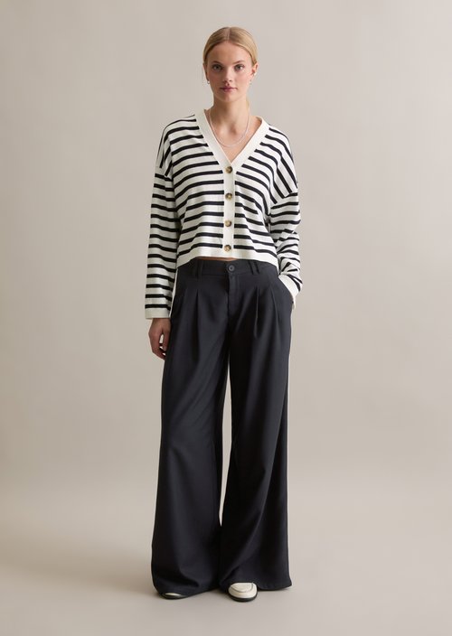 Striped V-neck cardigan relaxed — Dark Blue