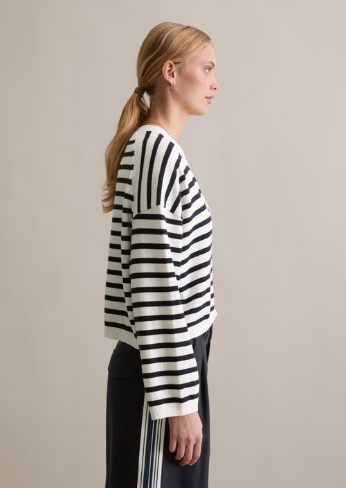 Striped V-neck cardigan relaxed — Dark Blue