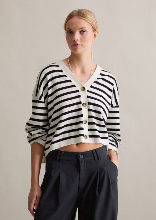 Striped V-neck cardigan relaxed — Dark Blue
