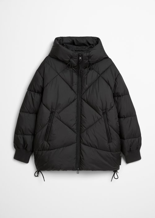 Long hooded quilted jacket relaxed — Black