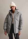 Long hooded quilted jacket relaxed made from recycled polyester