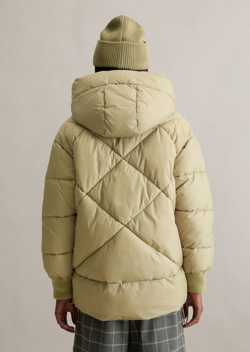 Long hooded quilted jacket relaxed — Artichoke Leaf