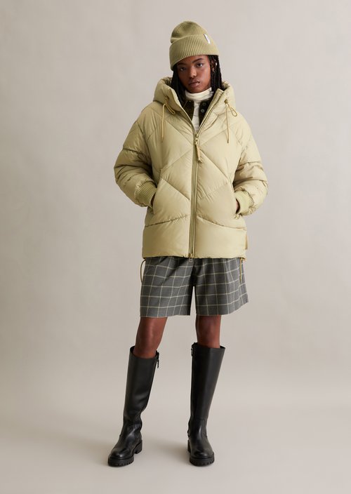 Long hooded quilted jacket relaxed — Artichoke Leaf