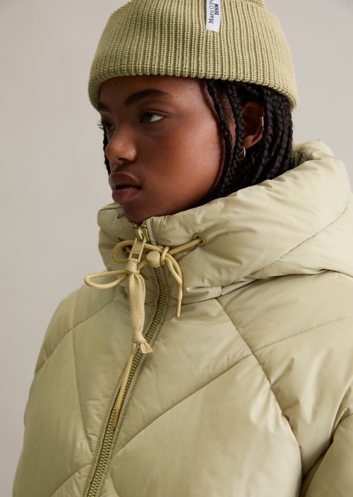 Long hooded quilted jacket relaxed — Artichoke Leaf
