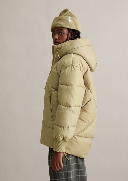 Long hooded quilted jacket relaxed — Artichoke Leaf