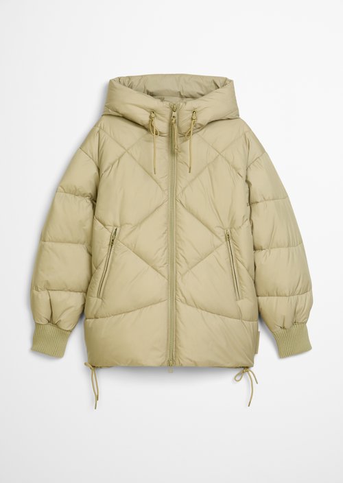 Long hooded quilted jacket relaxed — Artichoke Leaf