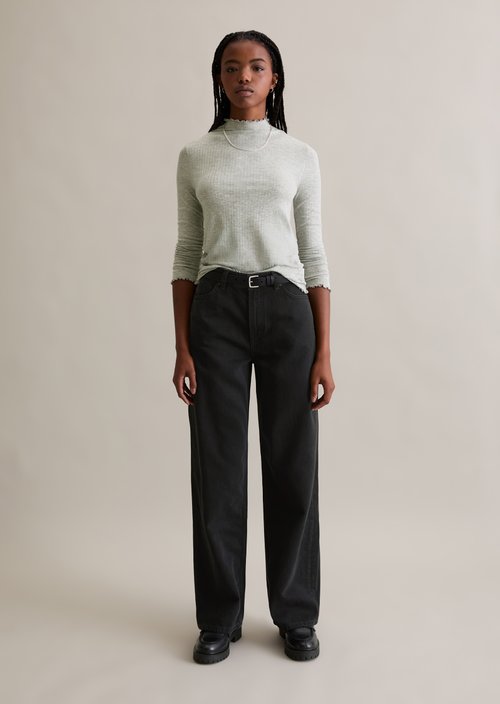 Ribbed longsleeve slim — Stone Melange