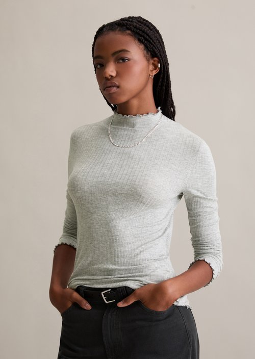 Ribbed longsleeve slim — Stone Melange