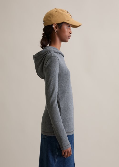 Hooded longsleeve slim — Asphalt Melange