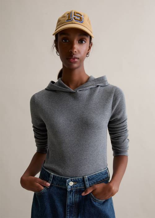 Capucha de manga larga slim Asphalt Melange en vista frontal