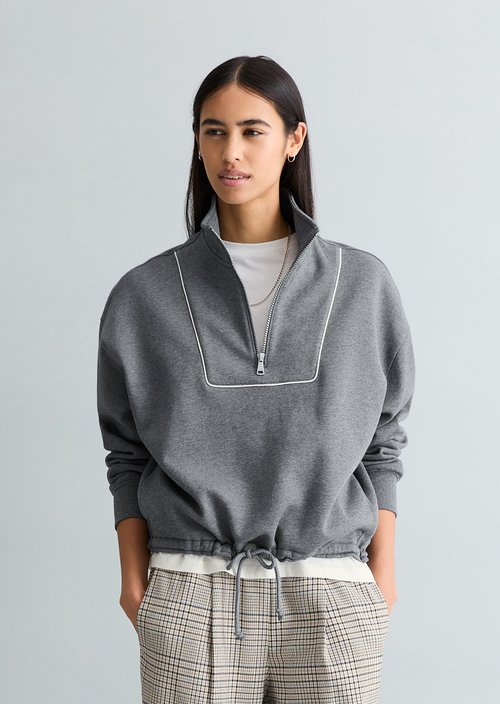 Relaxed half-zip sweatshirt — Asphalt Melange
