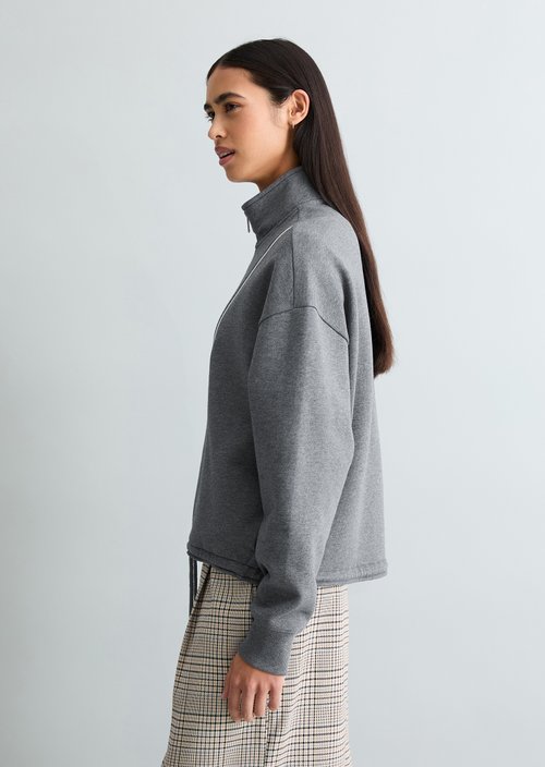 Relaxed half-zip sweatshirt — Asphalt Melange