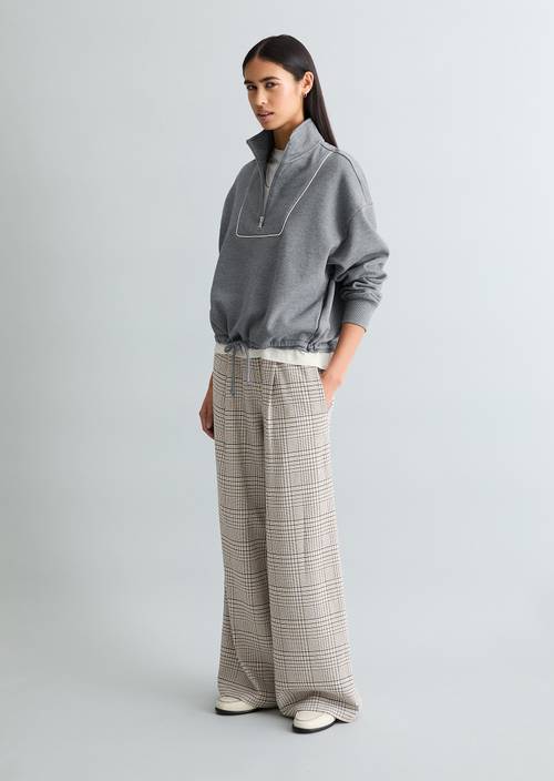 Half-Zip-Sweatshirt relaxed Asphalt Melange in Frontalansicht