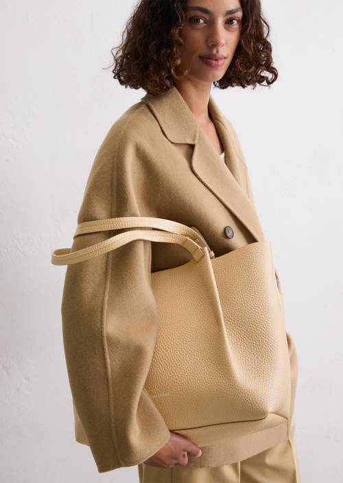 Shopper moyen en cuir de vache grainé marron Cabas MARC O'POLO