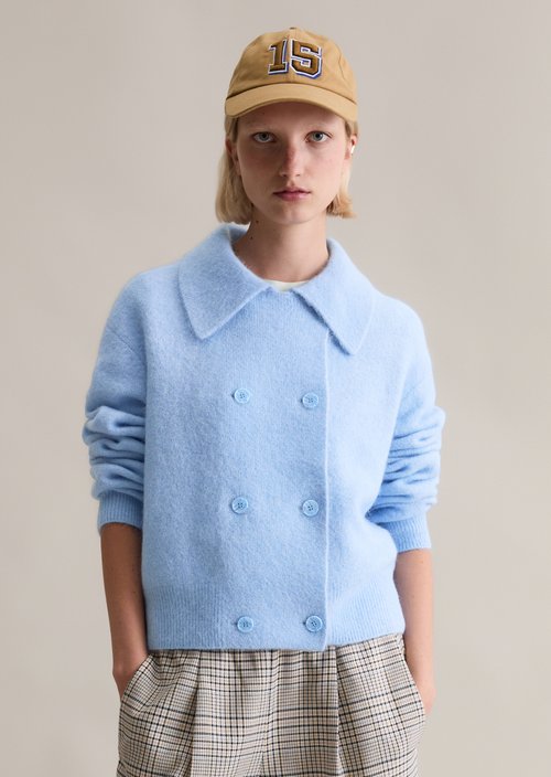 Double-breasted loose cardigan — Blue Dusk