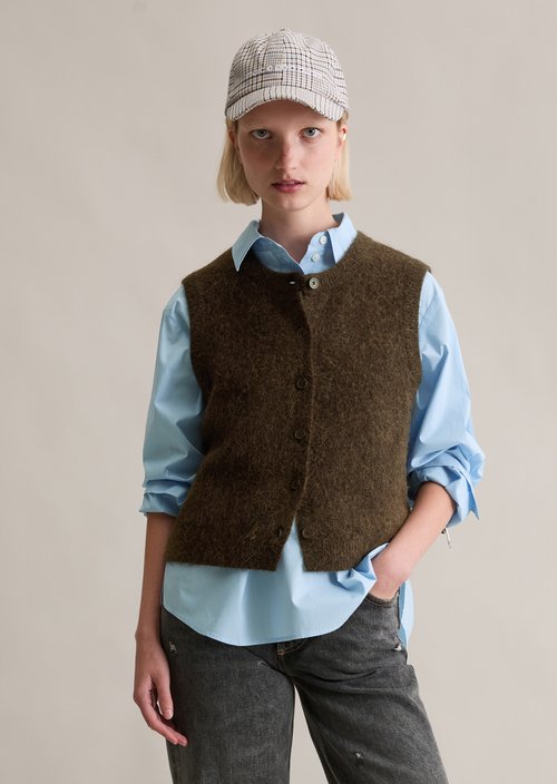 Regular sleeveless cardigan — Black Espresso