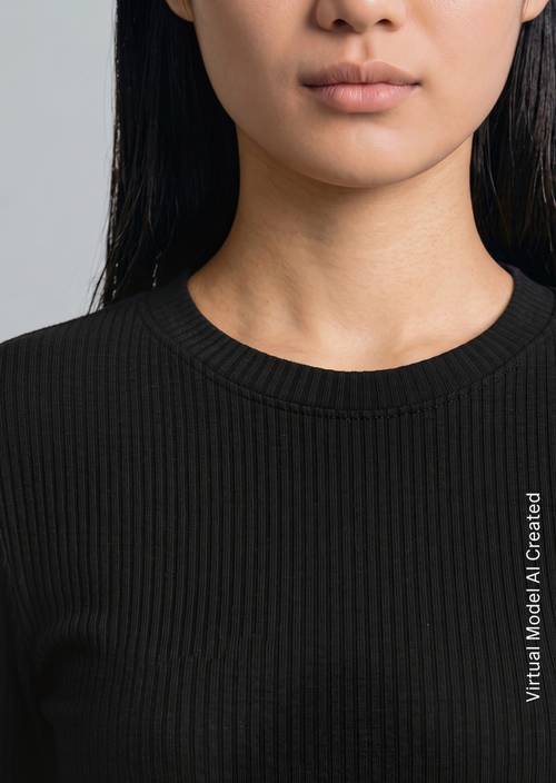 Longsleeve slim Black in detailaanzicht