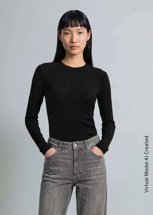 Longsleeve slim Black in vooraanzicht