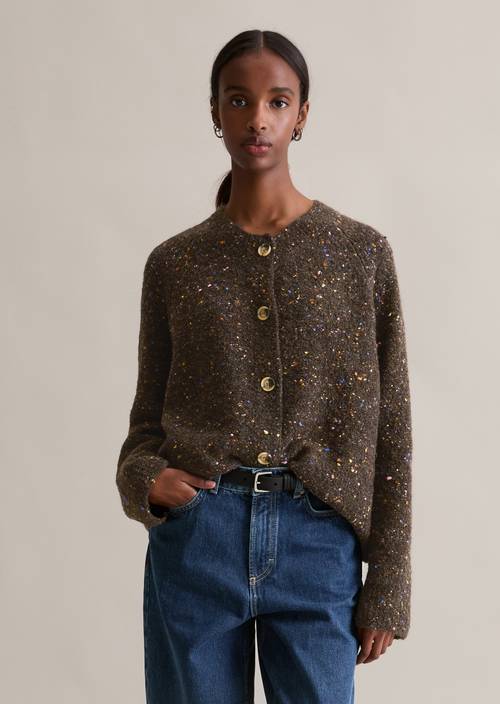 Bouclé-Cardigan relaxed Black Espresso in Frontalansicht