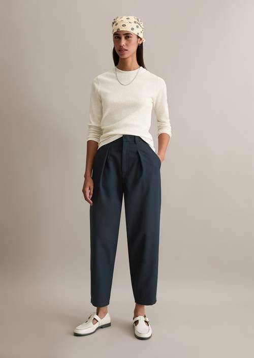 Geribde tricot longsleeve slim Desert Melange in vooraanzicht