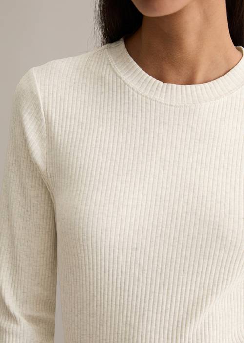 Geribde tricot longsleeve slim Desert Melange in detailaanzicht