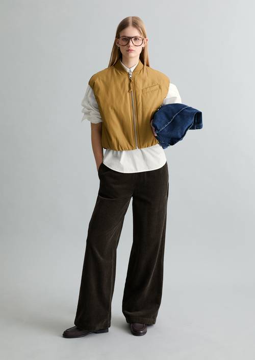 Corduroy pants wide straight leg Black Espresso in front view