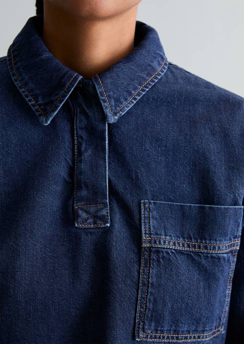 Jeans-Poloshirt oversized Dark Blue in Detailansicht