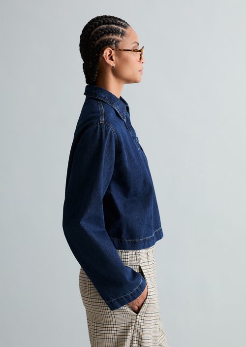 Oversized denim polo shirt — Dark Blue