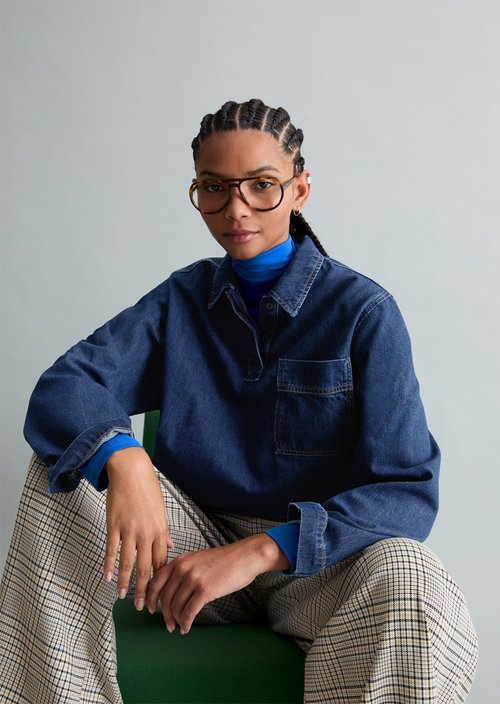 Oversized denim polo shirt — Dark Blue