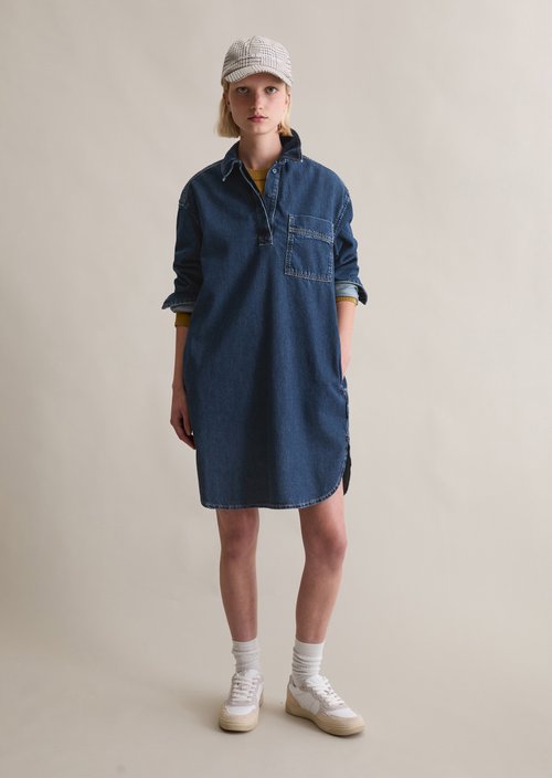 Oversized denim polo dress — Dark Blue