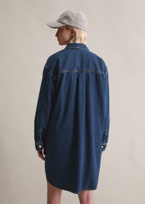 Oversized denim polo dress — Dark Blue