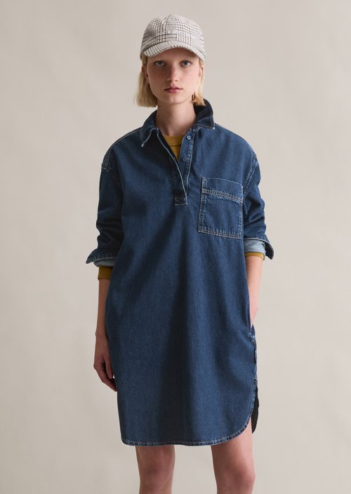 Oversized denim polo dress — Dark Blue