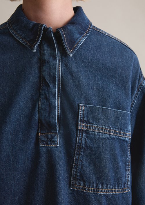 Oversized denim polo dress — Dark Blue