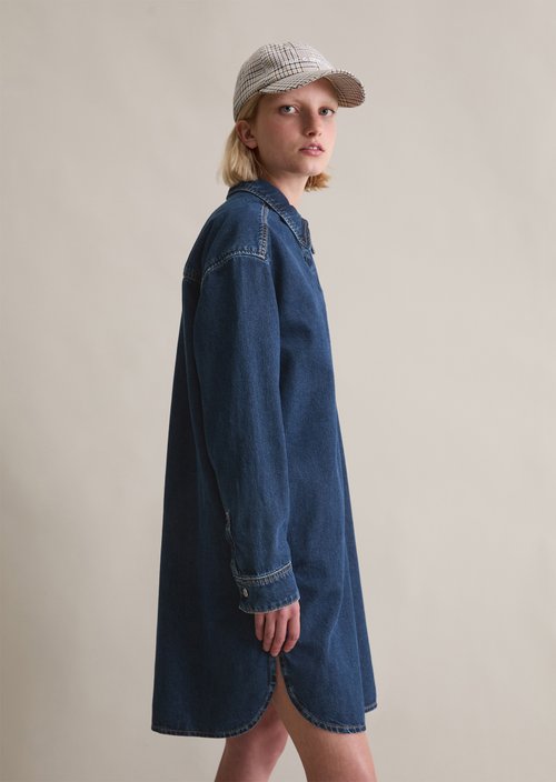 Oversized denim polo dress — Dark Blue