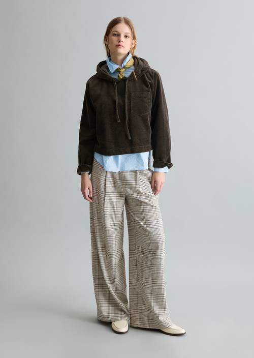 Relaxed hooded corduroy blouse Black Espresso in front view