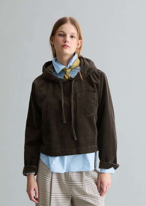 Relaxed hooded corduroy blouse — Black Espresso