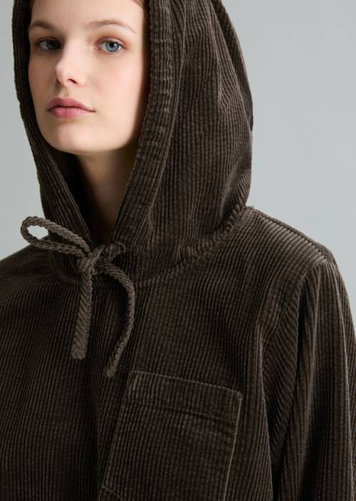 Relaxed hooded corduroy blouse Black Espresso in detail view