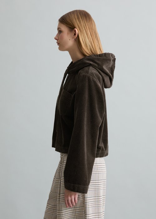 Relaxed hooded corduroy blouse — Black Espresso