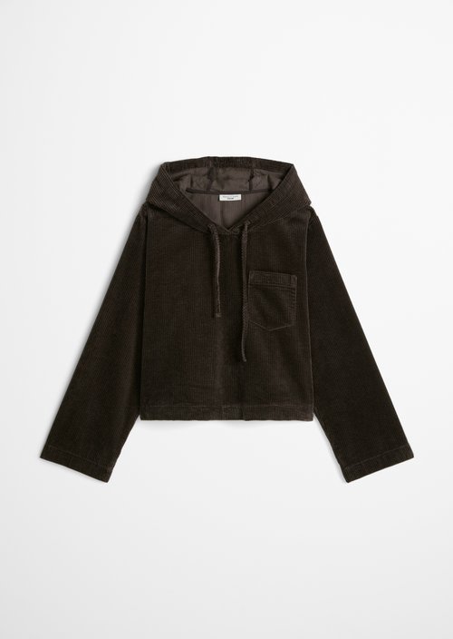 Relaxed hooded corduroy blouse — Black Espresso