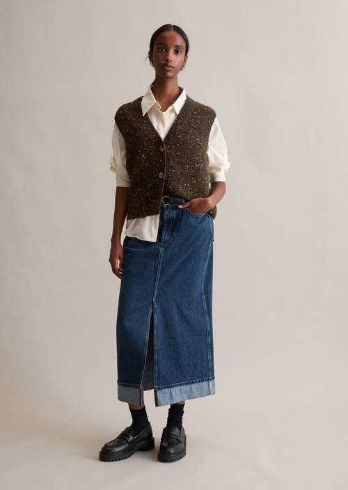 Ärmelloser Bouclé-Cardigan regular Black Espresso in Frontalansicht