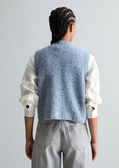 Regular sleeveless bouclé cardigan — Blue Dusk