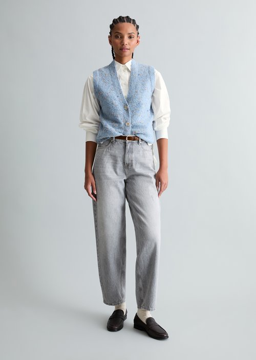 Regular sleeveless bouclé cardigan — Blue Dusk