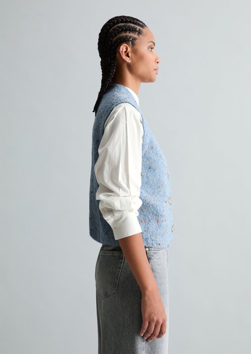 Regular sleeveless bouclé cardigan — Blue Dusk