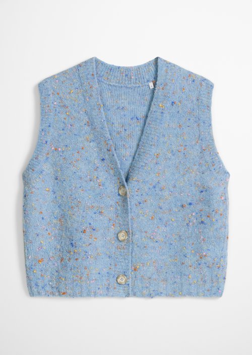 Regular sleeveless bouclé cardigan — Blue Dusk