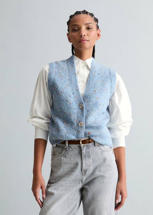 Ärmelloser Bouclé-Cardigan regular Blue Dusk in Frontalansicht