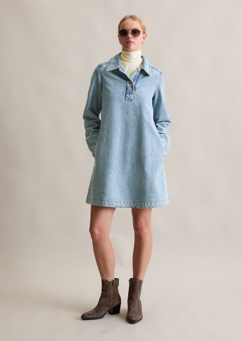 Short denim dress flared — Light Blue