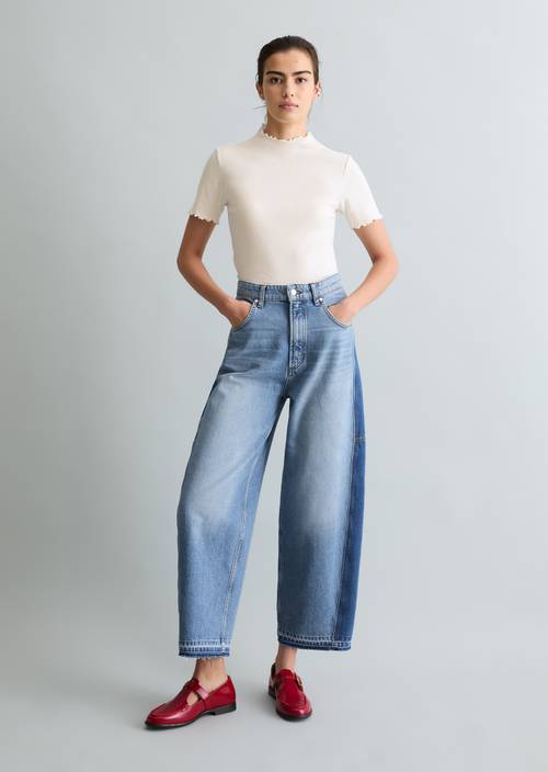 Jeans model Enni wide barrel cropped Medium Blue in vooraanzicht