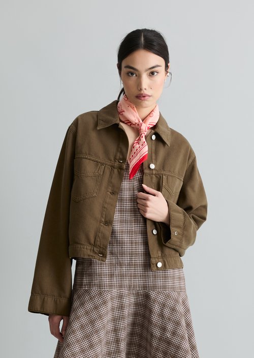 Cropped oversized denim jacket — Hazelnut Brown