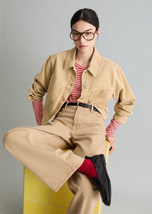 Marc O'Polo Oversized cropped spijkerjack, Dames, beige, Xxs, 67% Katoen, 33% Lyocell