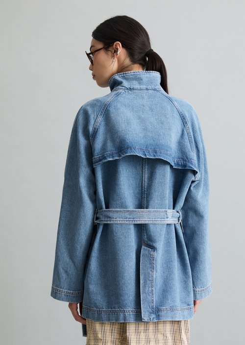 Funnel-neck denim jacket relaxed — Medium Blue (alternate view)